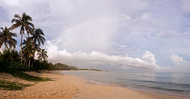 Paradise Island Bahamas Panoramic Morning with Rainbow stock photo