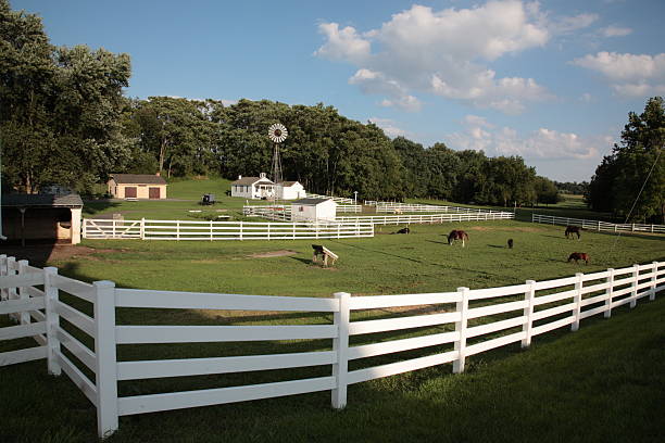 istock Amish Farm Land and typical village under blue sky 93246399