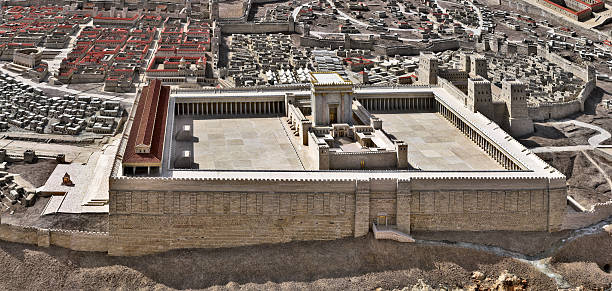 Exterior view of the Second Temple in Ancient Jerusalem, Second Temple. Model of the ancient Jerusalem.Holy of the Holies