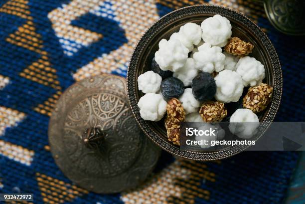 Azerbaijan National Candies White Nogul Stock Photo - Download Image Now - Azerbaijan, Blue, Bowl