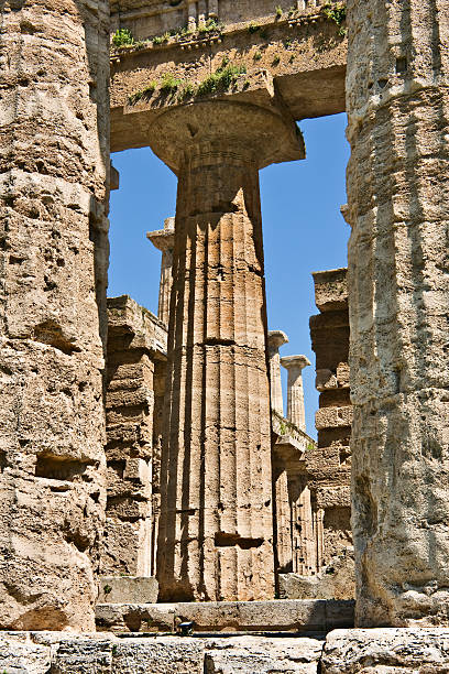 temple d'héra colonnes, de paestum, en italie - hms juno photos et images de collection