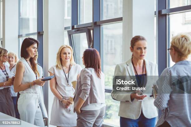 Seminar For Woman Women Discussing During Coffee Break Stock Photo - Download Image Now