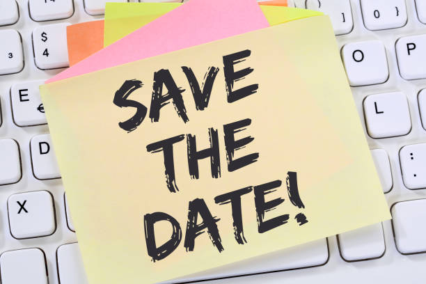 istock Save the date invitation message information business note paper 932490648