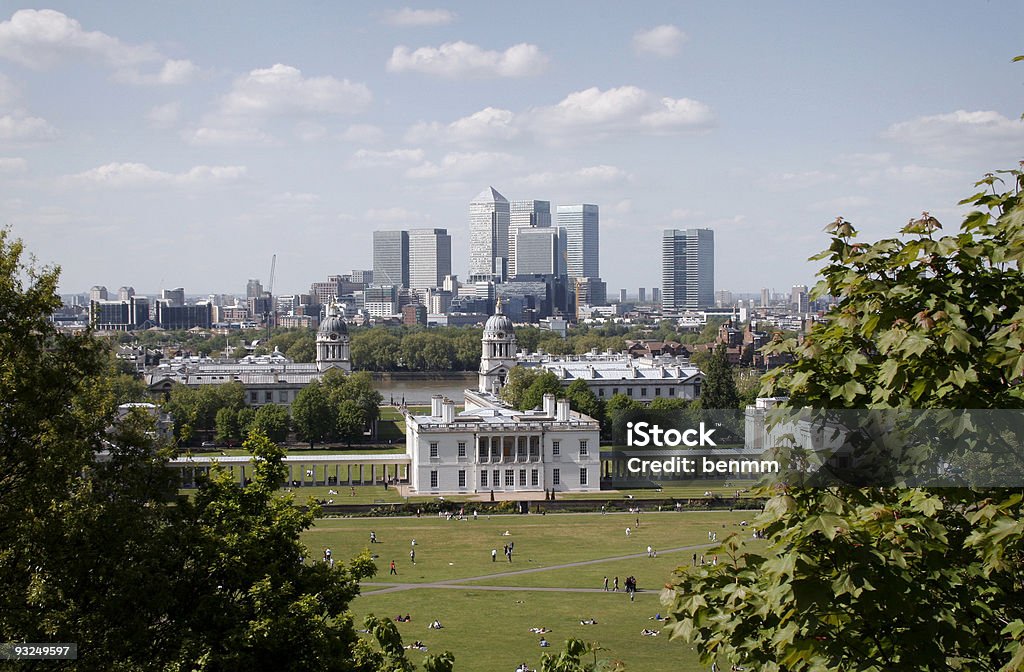 Greenwich Greenwich park looking towards Canary Wharf Old Royal Observatory Stock Photo