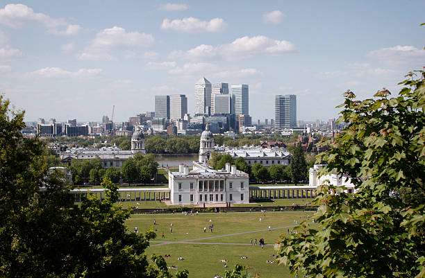 Greenwich Greenwich park looking towards Canary Wharf greenwich london stock pictures, royalty-free photos & images