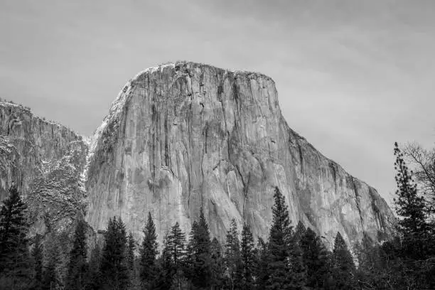 This monochrome capture of El Capitan in Yosemite National Park, tries to highlight the marvelous textures in the granite rock of this huge stone formation.