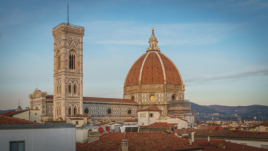 View of Santa Maria del Fiore Cathedral from a terrace in Florence. Landscape format.