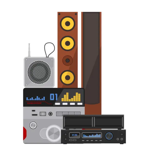 Vector illustration of Acoustic sound system stereo flat vector music loudspeakers player subwoofer equipment technology