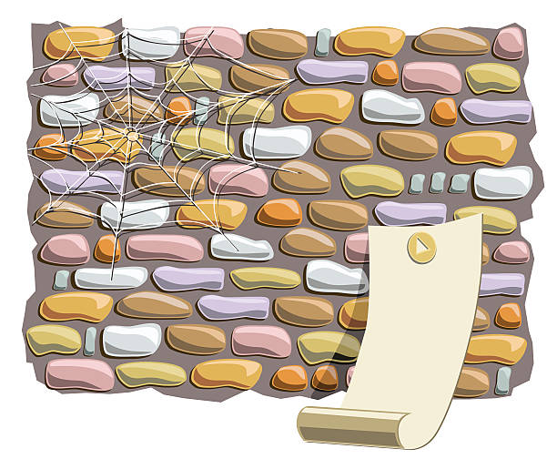 ilustrações, clipart, desenhos animados e ícones de parede de tijolos com a web e role - stability stone wall backgrounds