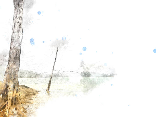 istock Abstract Colorful tree and landscape tree on watercolor painting background 932539410