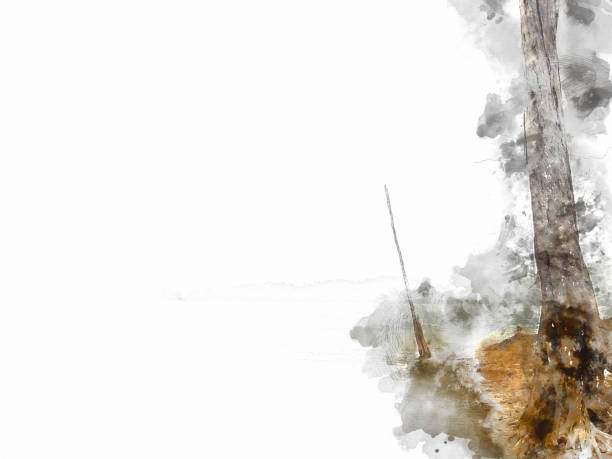 istock Abstract Colorful tree and landscape tree on watercolor painting background 932539416