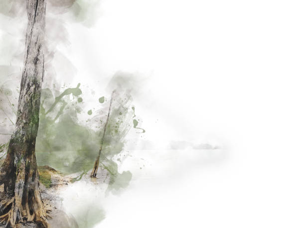 Abstract Colorful tree and landscape tree on watercolor painting background