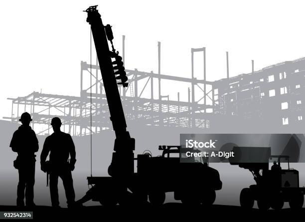 Drill Construction Crews Stock Illustration - Download Image Now - Construction Site, Construction Industry, Black And White