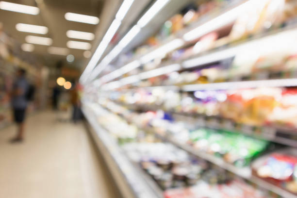 istock Abstract supermarket grocery store blurred defocused background with bokeh light 932542398