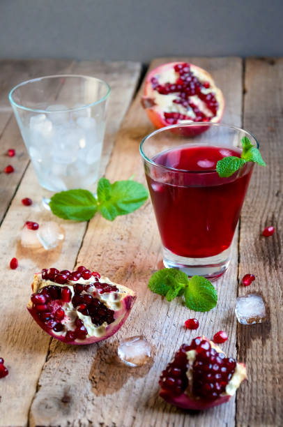 istock Pomegranate Cocktail with Ice Mint and Fruit on Wooden Table. Refreshing Summer Drink Soft or Alcoholic 932552390