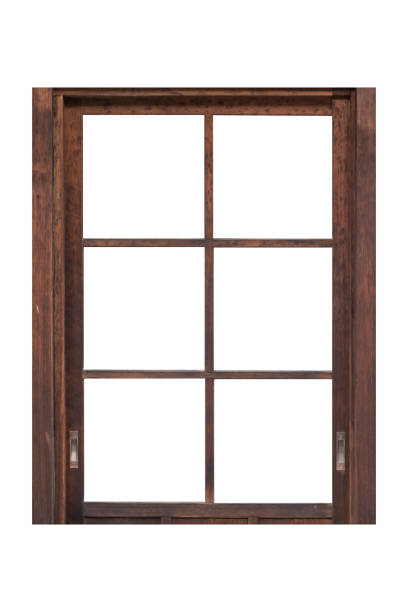 istock Brown wood window frame isolated on white background 932553066