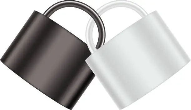 Vector illustration of Two connected padlocks in black and white design