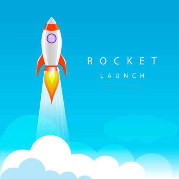 rocket launch rocket launching into the sky takeoff stock illustrations