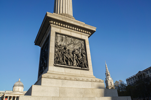 London / UK - November 12 2017: close up art for victory on Nelson's column in Trafalgar Square in London
