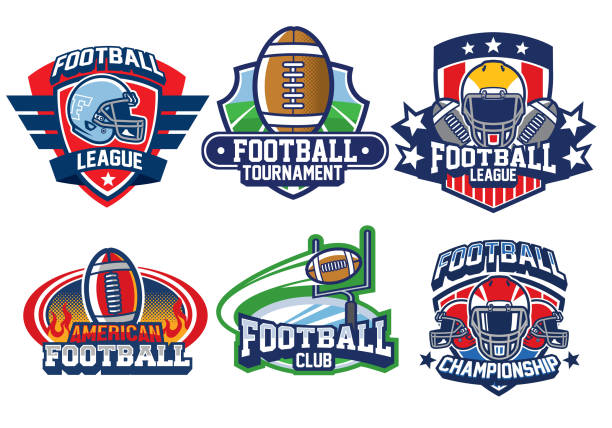 ilustraciones, imágenes clip art, dibujos animados e iconos de stock de diseño de la insignia de fútbol americano - football helmet helmet american football sports helmet