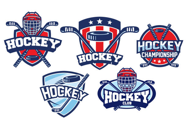 ilustrações, clipart, desenhos animados e ícones de conjunto de design distintivo de hóquei - ice hockey ice team canada