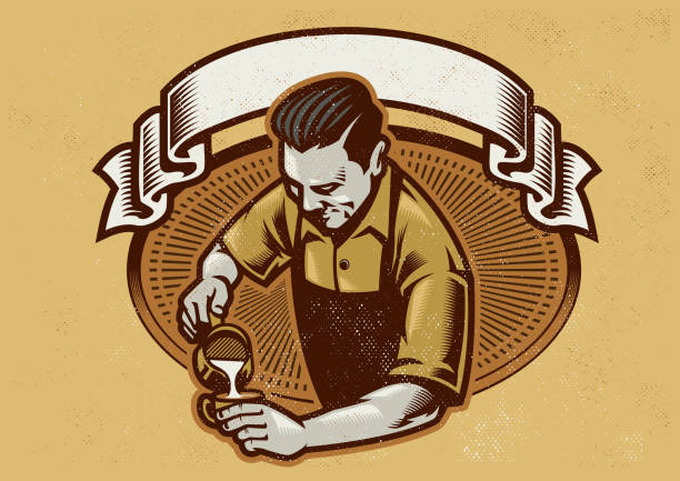 retro design barista making the coffee latte vector of retro design barista making the coffee latte barista stock illustrations