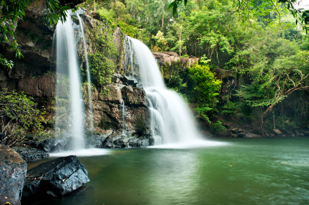 istock waterfall in thai national park. In the deep forest on mountain 932586468