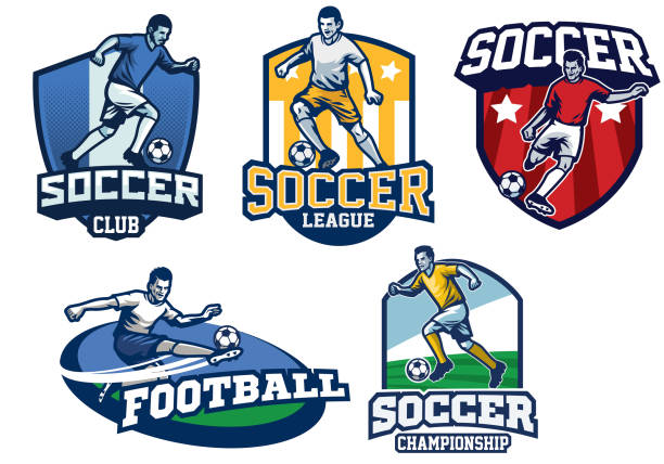 soccer badge design in set vector of soccer badge design in set midfielder stock illustrations
