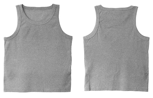 Blank tank top color grey front and back view on white background