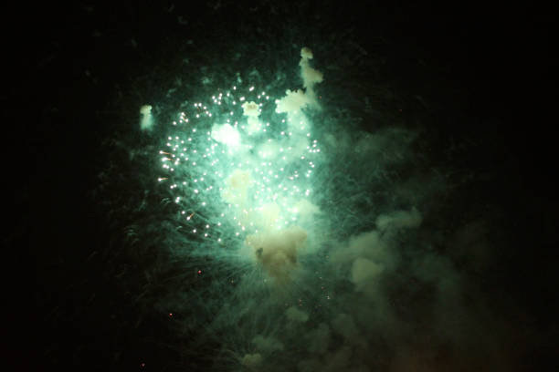 istock Colorful firework in the black night sky 932596458