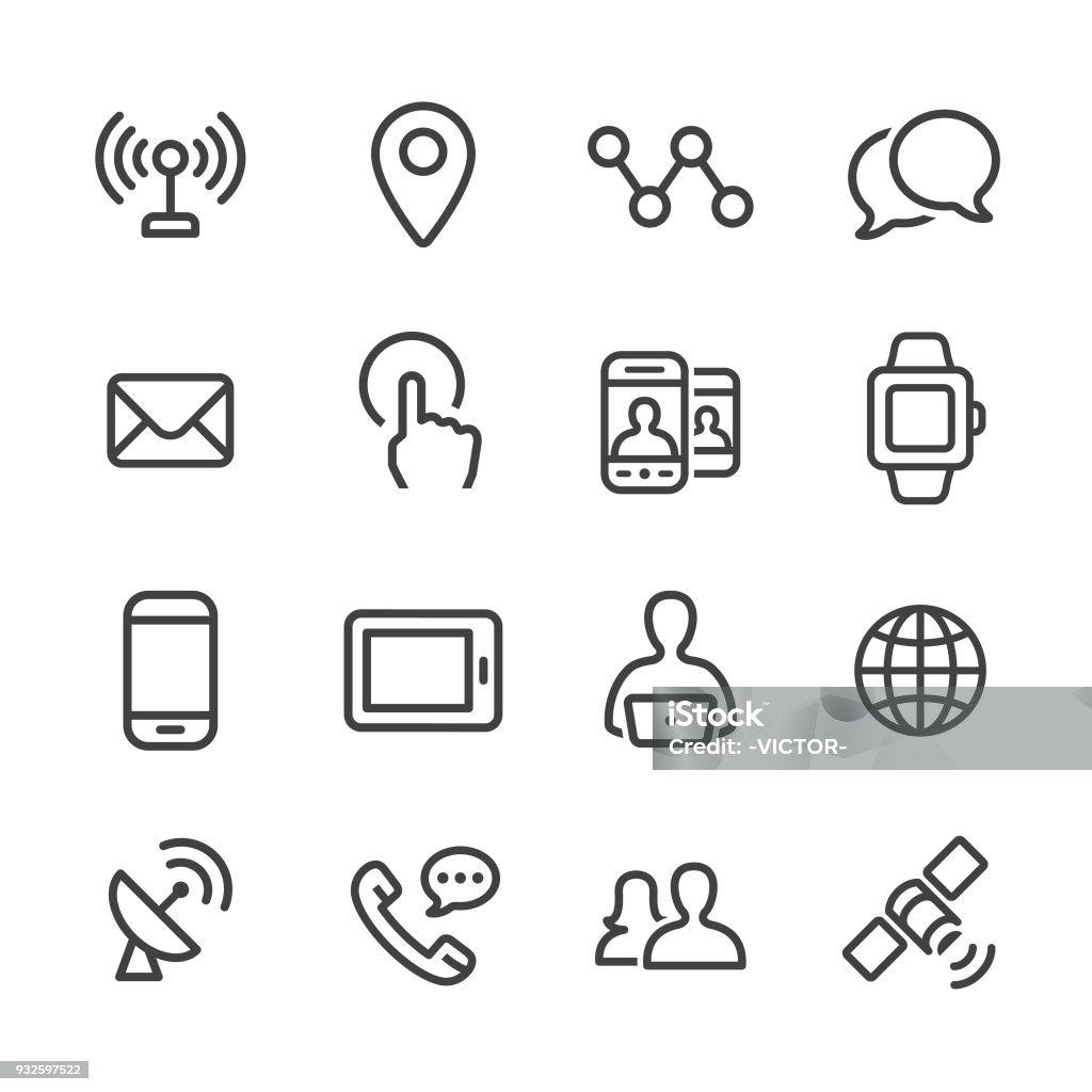 Communication Technology Icons Set - Line Series Communication, Technology, global communications, the media Connection stock vector