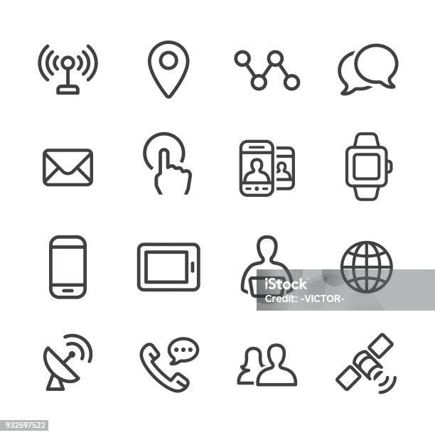 Communication Technology Icons Set Line Series Stock Illustration - Download Image Now - Connection, Icon Symbol, Touching