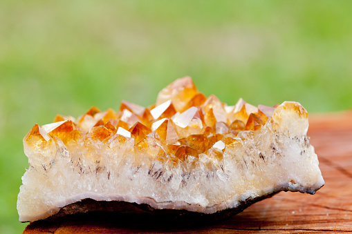 A closeup of citrine crystals.