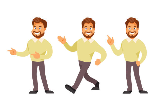 Cartoon businessman set Collection cartoon businessman in various advertising positions. Vector illustration man presentation stock illustrations