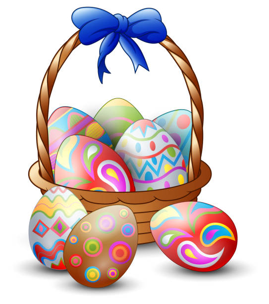 Easter colorful eggs with basket isolated on white background Vector illustration of Easter colorful eggs with basket isolated on white background easter easter egg eggs basket stock illustrations