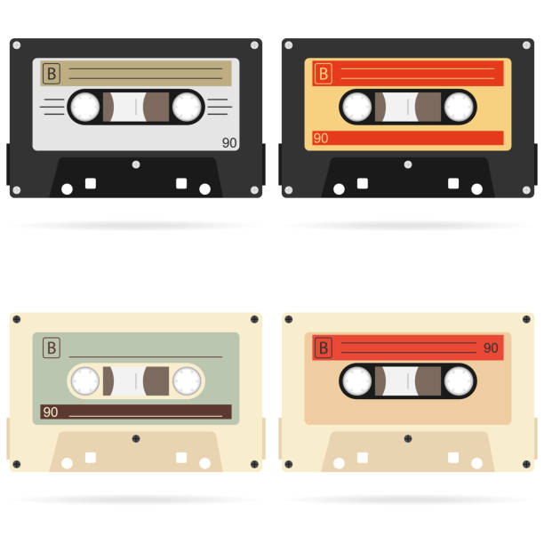 ilustraciones, imágenes clip art, dibujos animados e iconos de stock de retro audio cassette, un juego de casetes de audio retros. un cassette de audio realista. - retro revival music audio cassette old