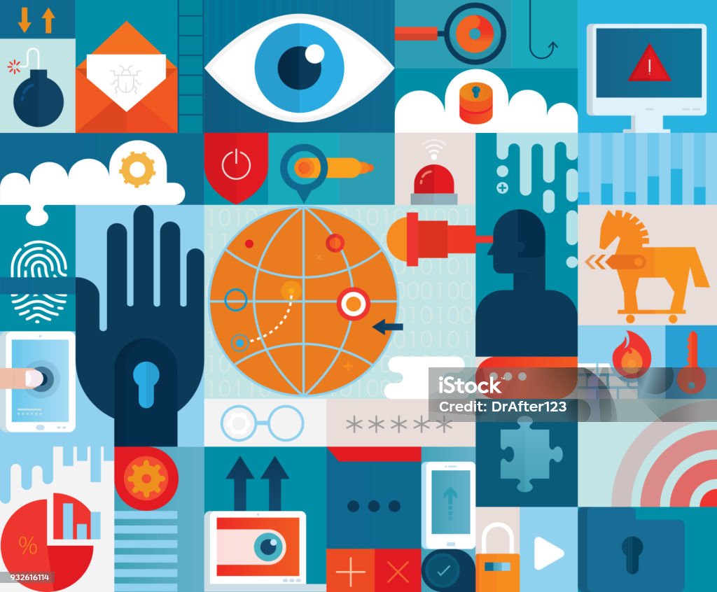Cyber Security Concept Vibrant flat vector illustration depicting cyber security concept. Security System stock vector
