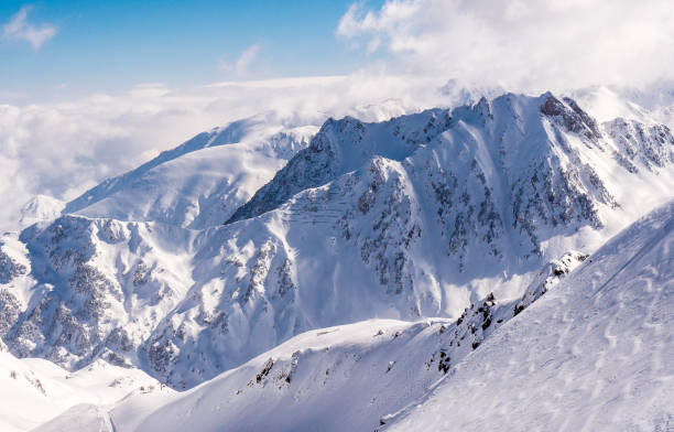 istock Winter mountains panorama with ski slopes, Bareges, Pyrenees 932623946