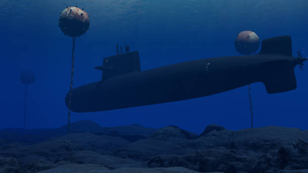 istock 3D Illustration of a submarine passing through a minefield 932625038