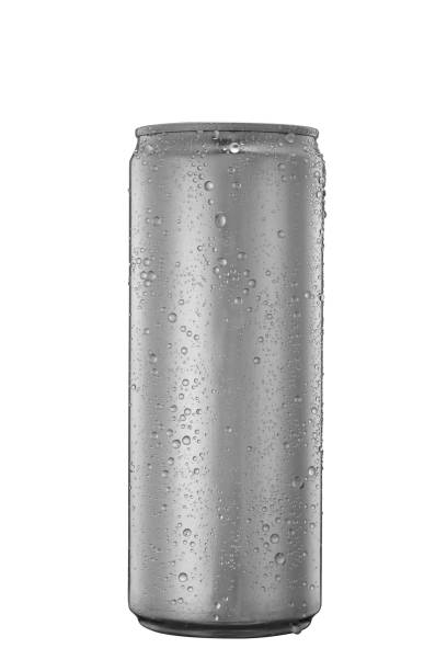 istock Aluminum tin can with water drops isolated on white 932627142