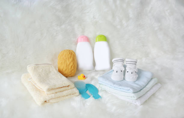 istock Children's bath products and hygiene items closeup. 932627196
