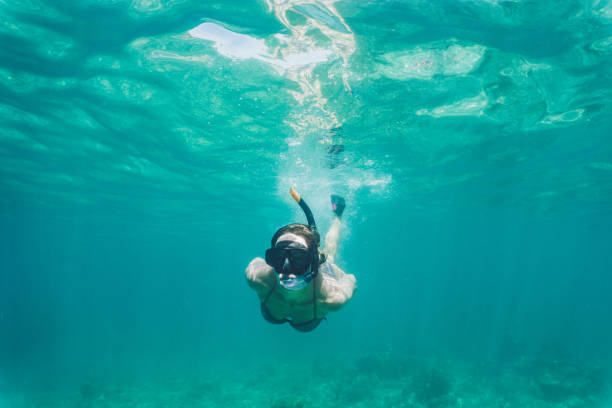 istock Woman exploring the depth of the sea while snorkeling. 932629006