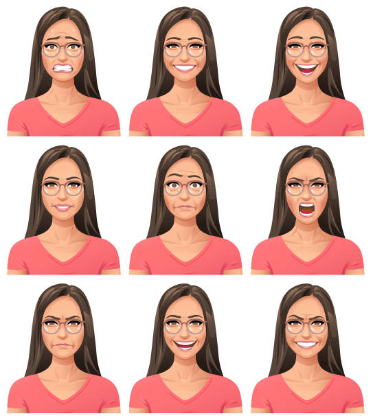 안경-얼굴 표정으로 젊은 여자 - young women women young adult smirking stock illustrations