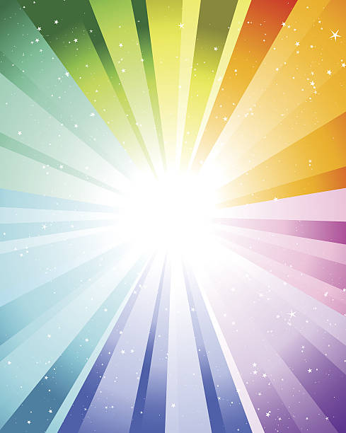 Graphic of rays of color coming out of a bright white light vector art illustration