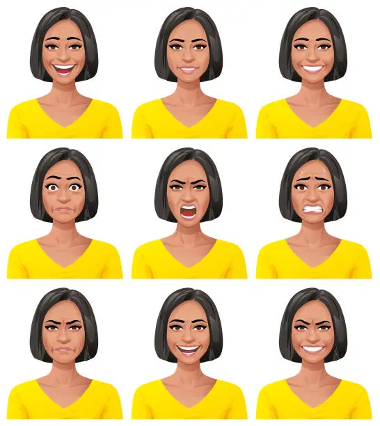 Vector illustration of Young Woman- Facial Expressions