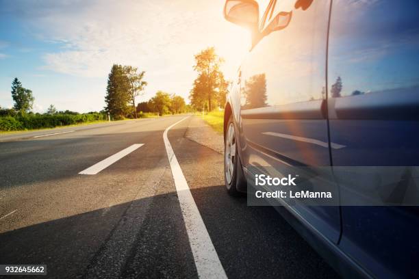 Car On Asphalt Road In Summer Stock Photo - Download Image Now - Car, Driving, Road
