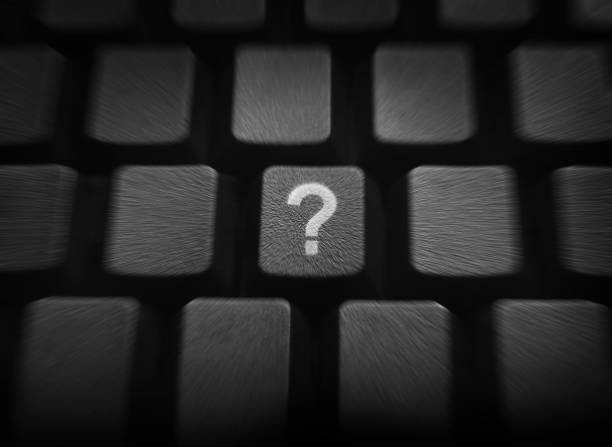 concepts of questions or computer errors, with a question mark on keyboard. - faq connection computer keyboard learning imagens e fotografias de stock