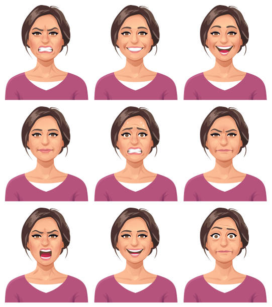 illustrations, cliparts, dessins animés et icônes de expressions du visage femme- - human hair women adult vector