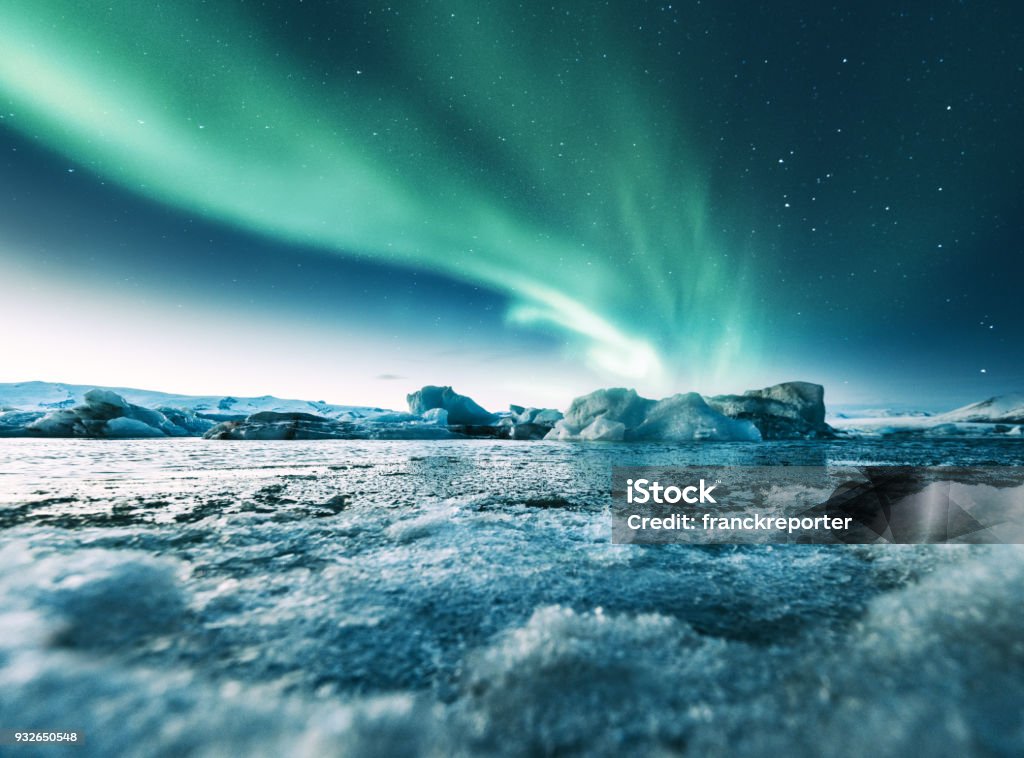 aurora borealis in iceland at jakulsarlon aurora borealis in iceland Iceland Stock Photo