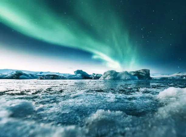 Photo of aurora borealis in iceland at jakulsarlon